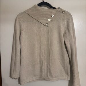 Charter Club Sparkle Knit Sweater with Button Collar in Cream Size M